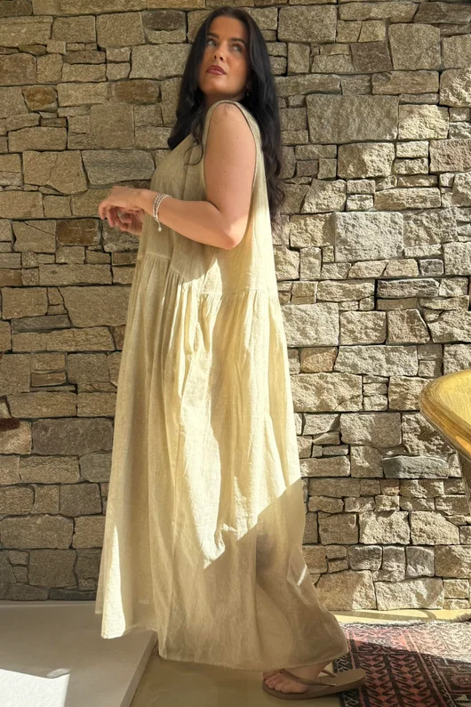 Lenni Cotton Smock Dress Washed Sandstone /50=